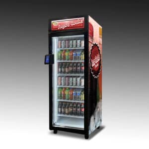 An image of the Duravend Drink Smart Cooler 5000. It's vinyl wrap shows ice cold beverages and is filled with refreshing drinks.