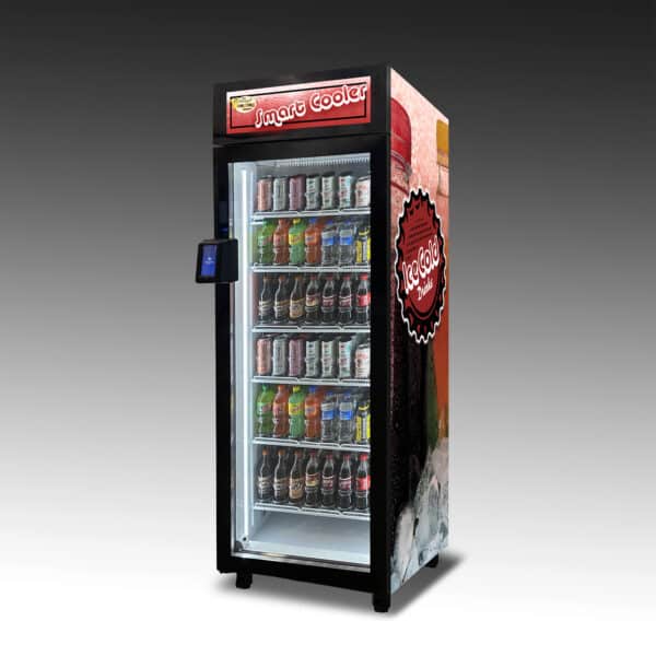 An image of the Duravend Drink Smart Cooler 5000. It's vinyl wrap shows ice cold beverages and is filled with refreshing drinks.